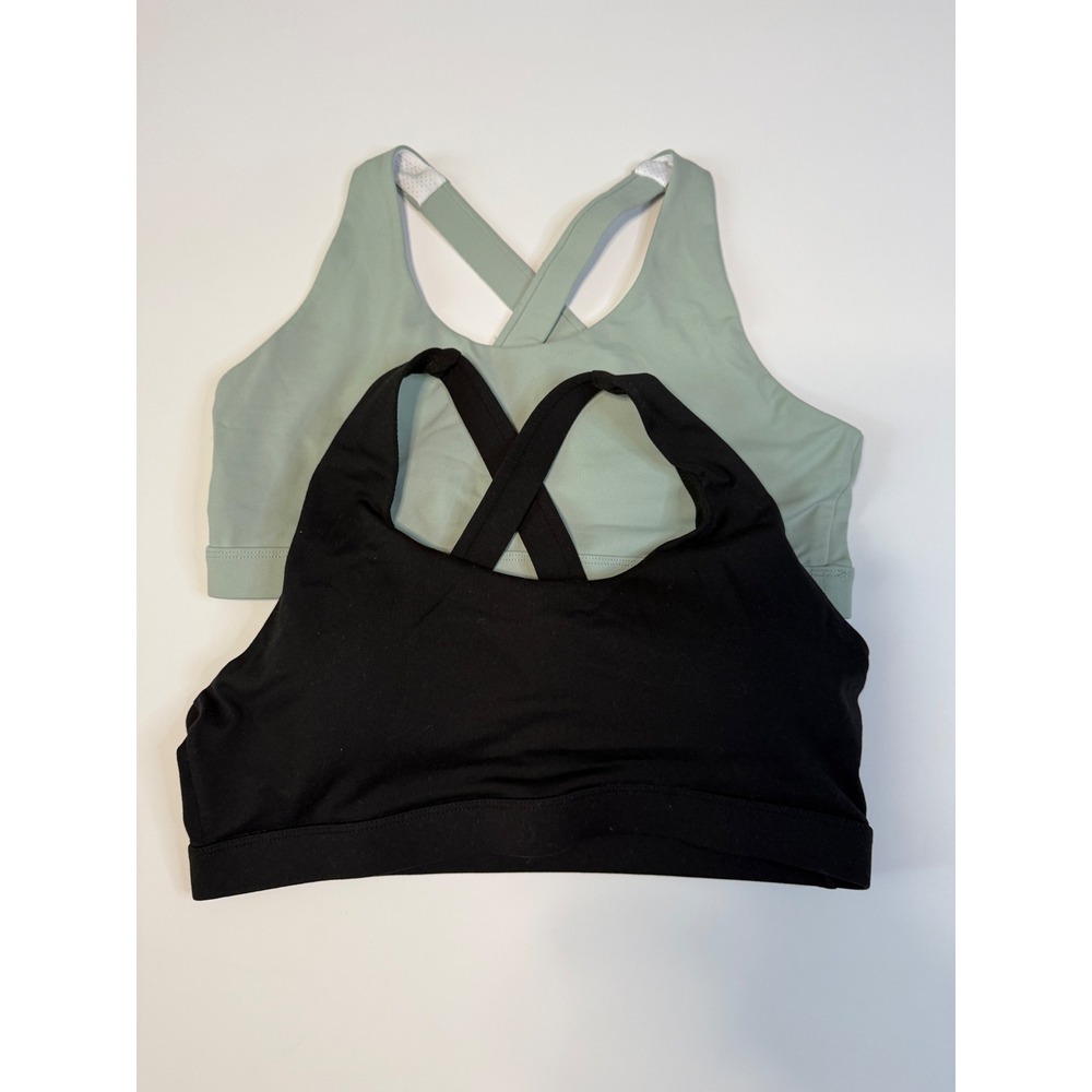 Running Girl Women's Cross Back Sports Bras (2) Black and Sage Green Size Large